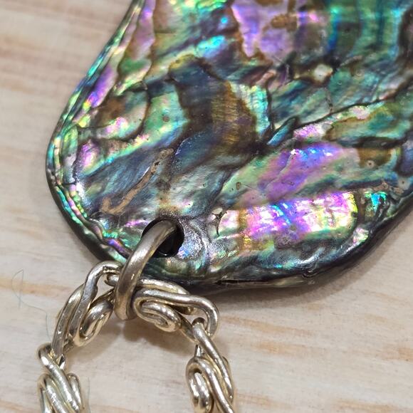 Pink Green Abalone Mother of Pearl Shell Pendant 24" Chain Necklace Beachcore - Picture 15 of 16